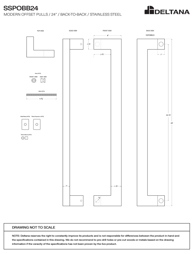 24 Inch Stainless Steel Back-To-Back Modern Pulls (Several Finishes Available)