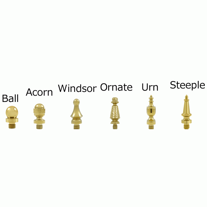 4 1/2 Inch X 4 1/2 Inch Solid Brass Square Hinge Interchangeable Finials (PVD Polished Brass Finish) DELTANA