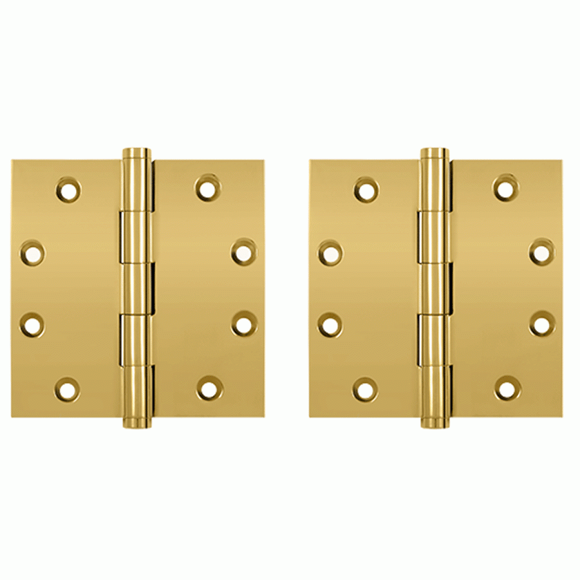 4 1/2 Inch X 4 1/2 Inch Solid Brass Square Hinge Interchangeable Finials (PVD Polished Brass Finish) DELTANA