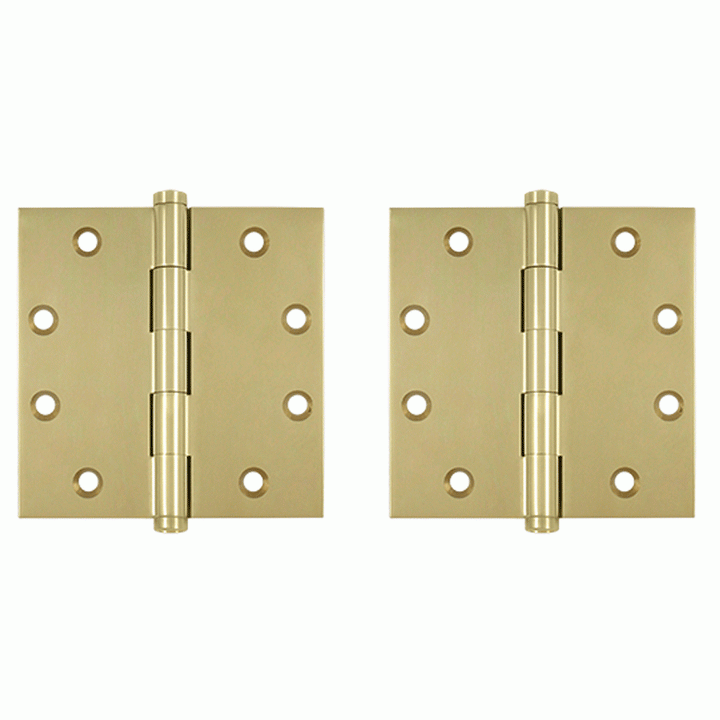 4 1/2 Inch X 4 1/2 Inch Solid Brass Square Hinge Interchangeable Finials (Unlacquered Brass Finish) DELTANA