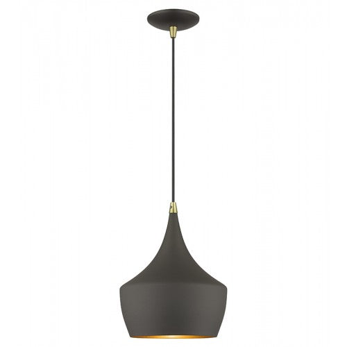1 Light Bronze Pendant with Antique Brass Finish Accents Pendant Livex
