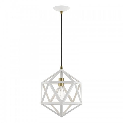 1 Light Textured White with Antique Brass Accents Pendant Pendant Livex