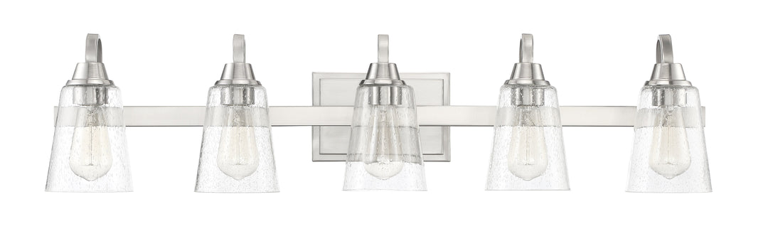 ##Antique Hardware## Grace 5 Light Vanity in Brushed Polished Nickel (Clear Seeded Glass)