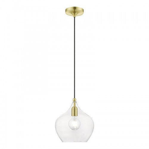 1 Light Satin Brass with Polished Brass Accent Pendant Pendant Livex