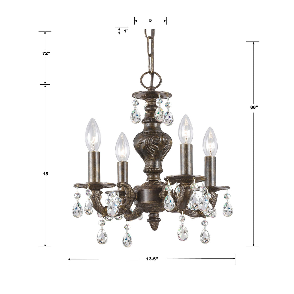 Crystorama Crystorama Paris Market 4 Light Rose Crystal Antique White Mini Chandelier