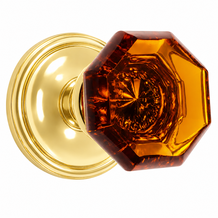 Traditional Rosette Door Set with Amber Octagon Glass Door Knobs (Several Finishes Available)