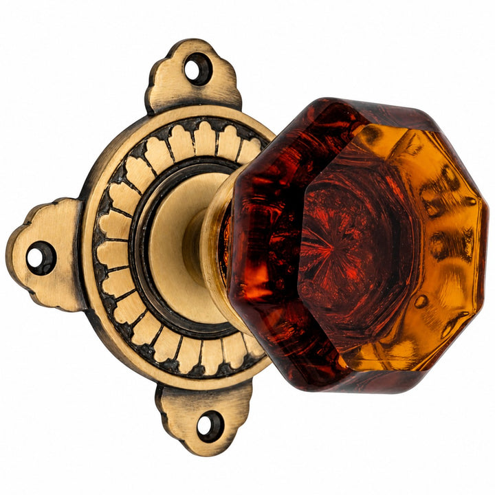 Art Deco Door Set with Octagon Amber Glass Door Knobs (Several Finishes Available)