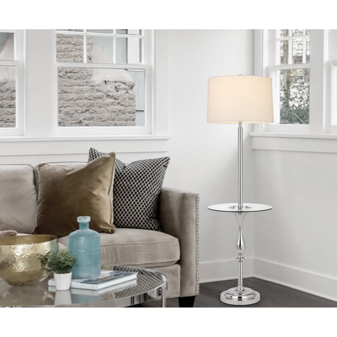 150W 3 WAY STURGIS METAL FLOOR LAMP WITH GLASS TRAY TABLE AND 1 USB AND 1 TYPE C USB CHARGING PORTS AND RUBBER WOOD BASE Cal Lighting