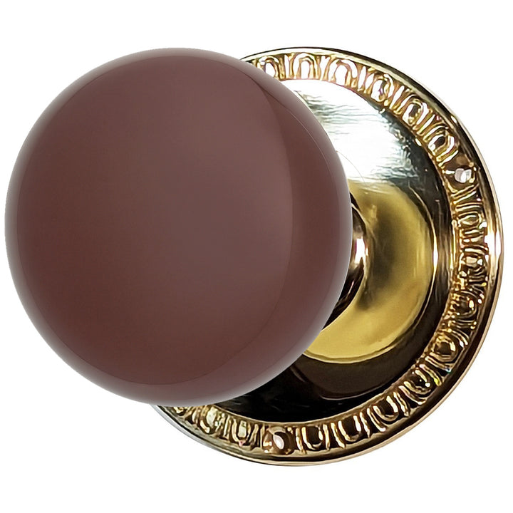 Egg & Dart Rosette Door Set with Brown Porcelain Door Knobs (Several Finishes Available)