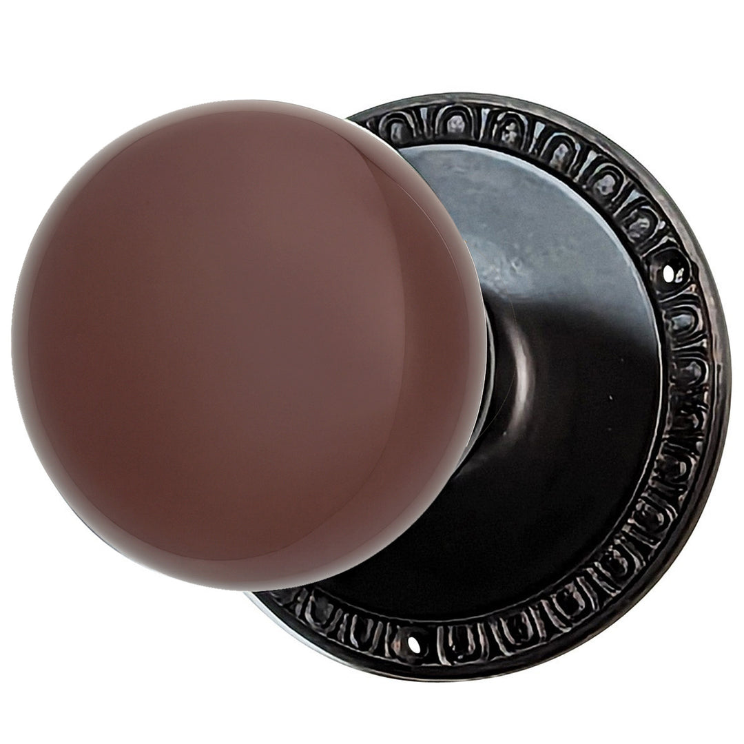 Egg & Dart Rosette Door Set with Brown Porcelain Door Knobs (Several Finishes Available)