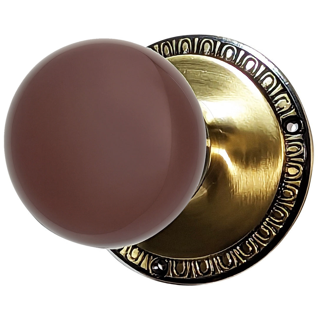 Egg & Dart Rosette Door Set with Brown Porcelain Door Knobs (Several Finishes Available)