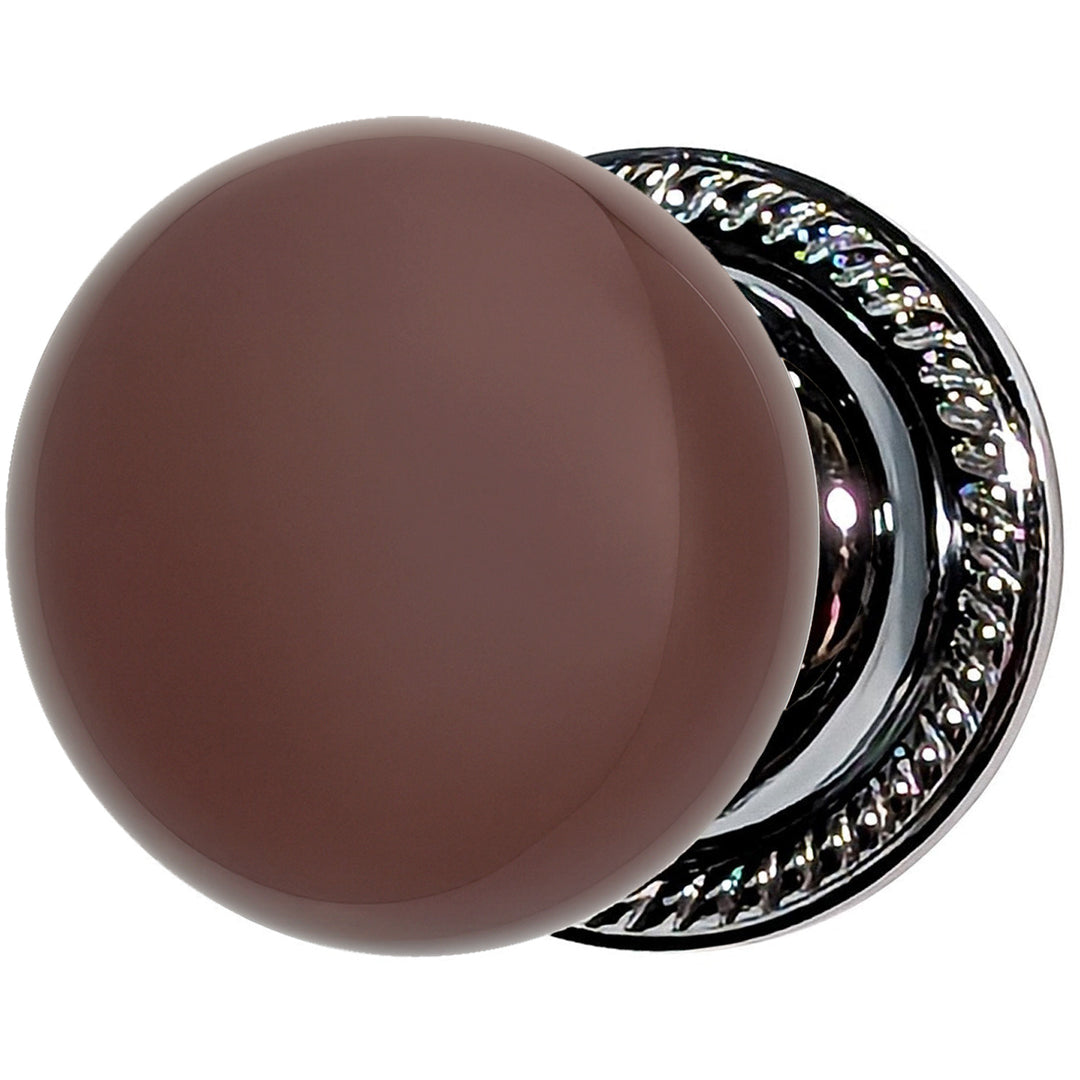 Brown Porcelain Door Knob with Georgian Roped Rosette (Several Finishes Available)