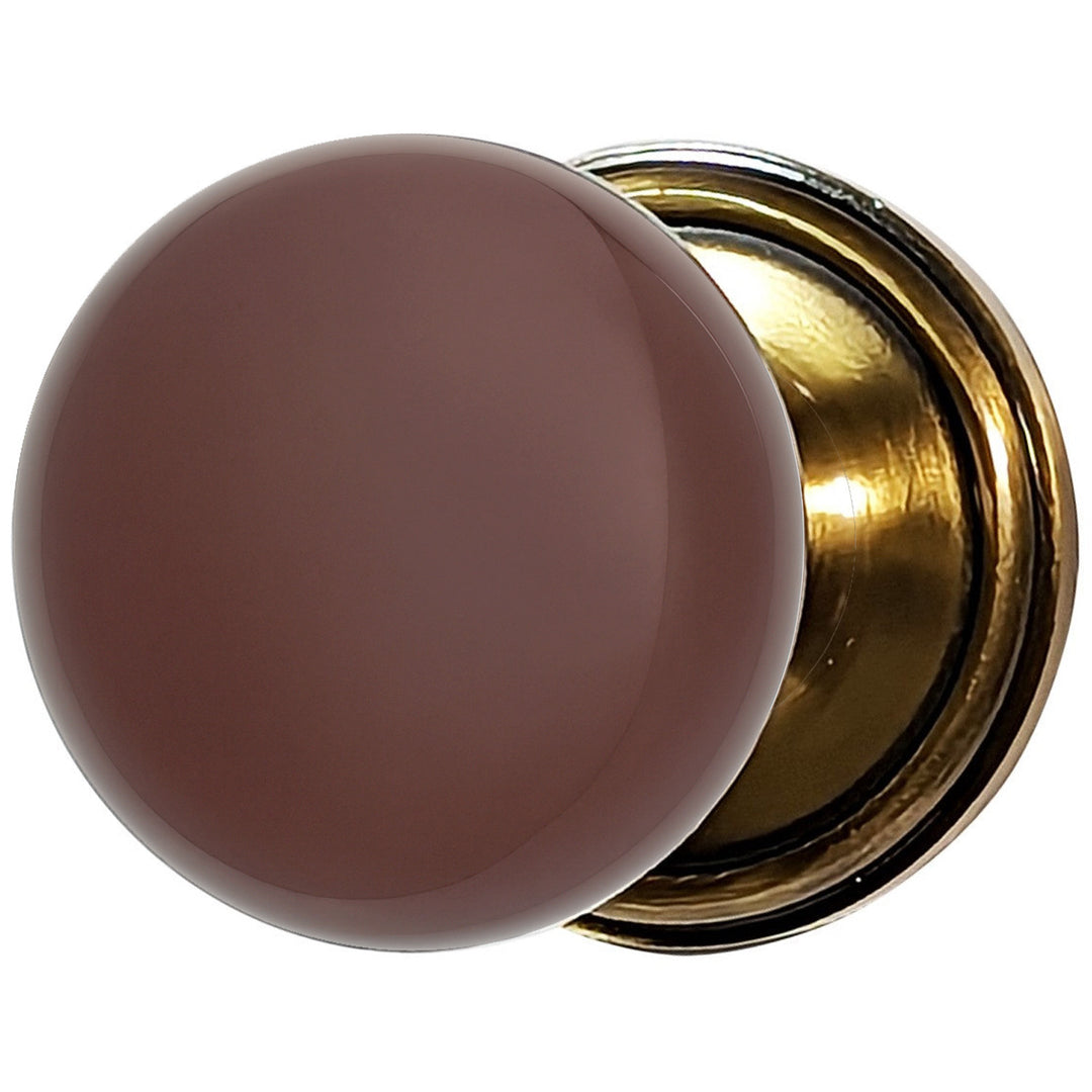 Brown Porcelain Door Knob Set – Traditional Rosette – Solid Brass Base – Multiple Finishes