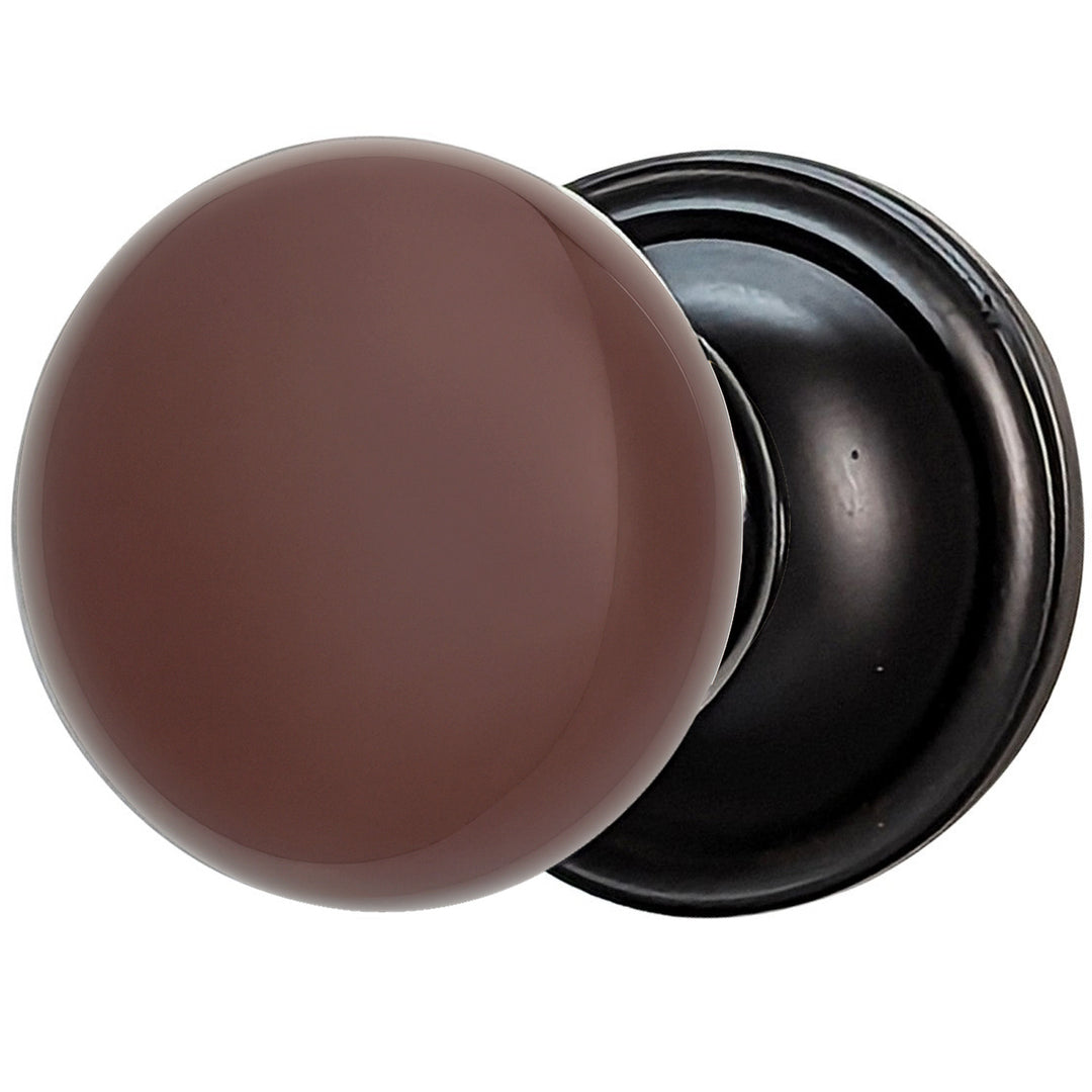 Brown Porcelain Door Knob Set – Traditional Rosette – Solid Brass Base – Multiple Finishes