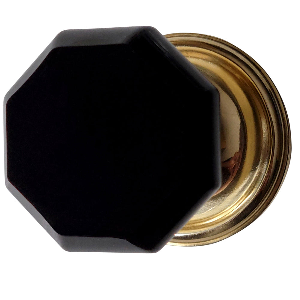 Traditional Rosette Door Set with Black Octagon Crystal Door Knobs (Several Finishes Available) COPPER MOUNTAIN HARDWARE