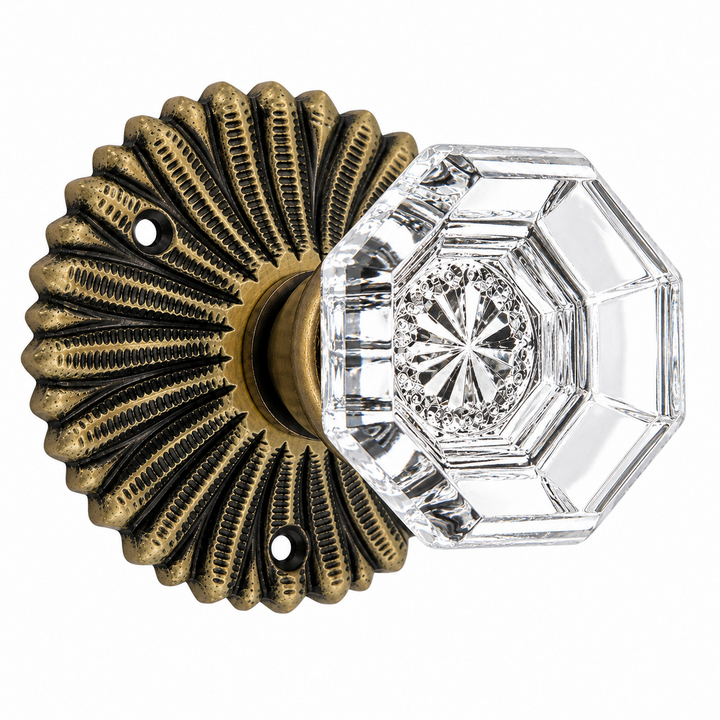 French Provincial Rosette Door Set with Crystal Octagon Door Knobs (Several Finishes Available)