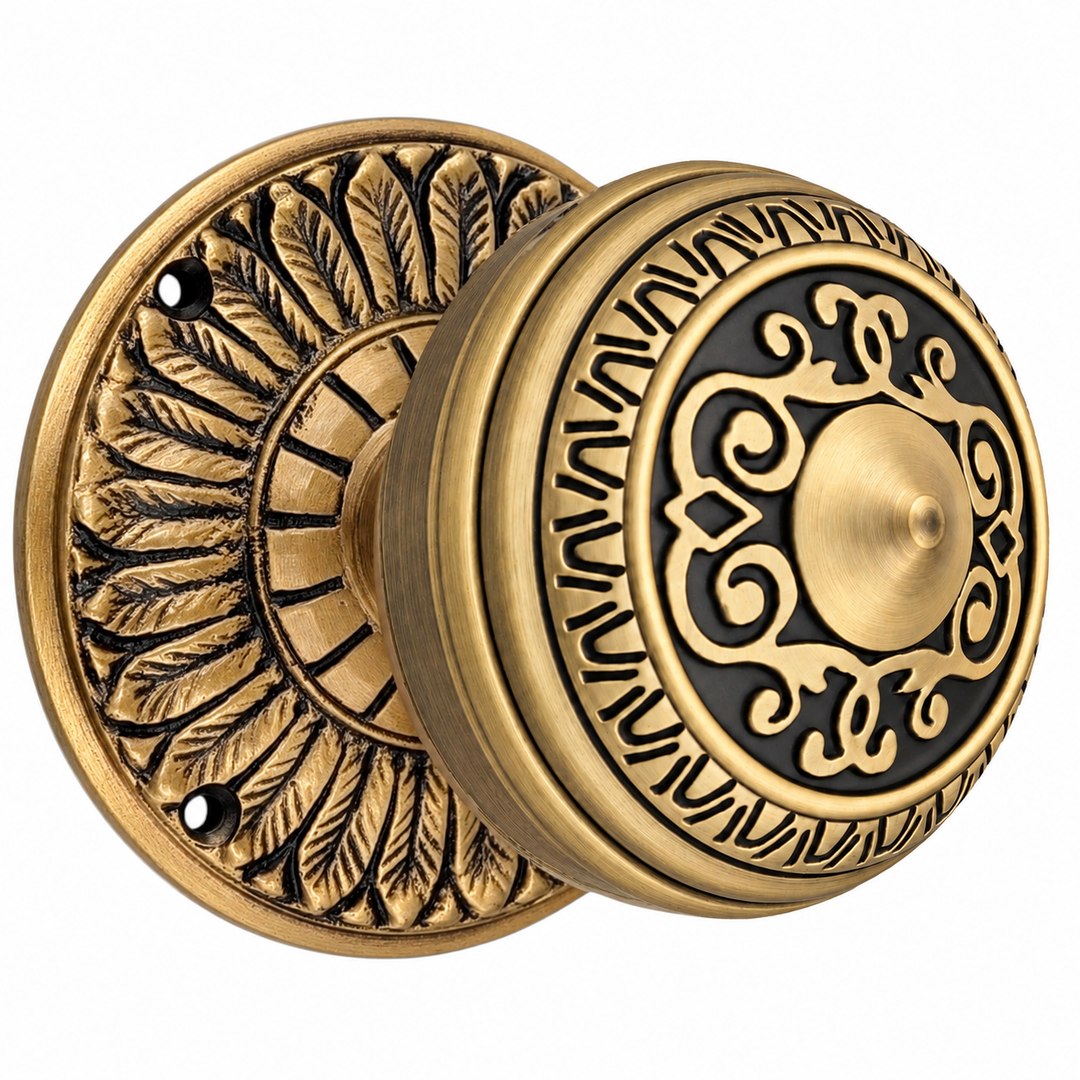Feather Rosette Door Set with Egg & Dart Door Knobs (Several Finishes Available)