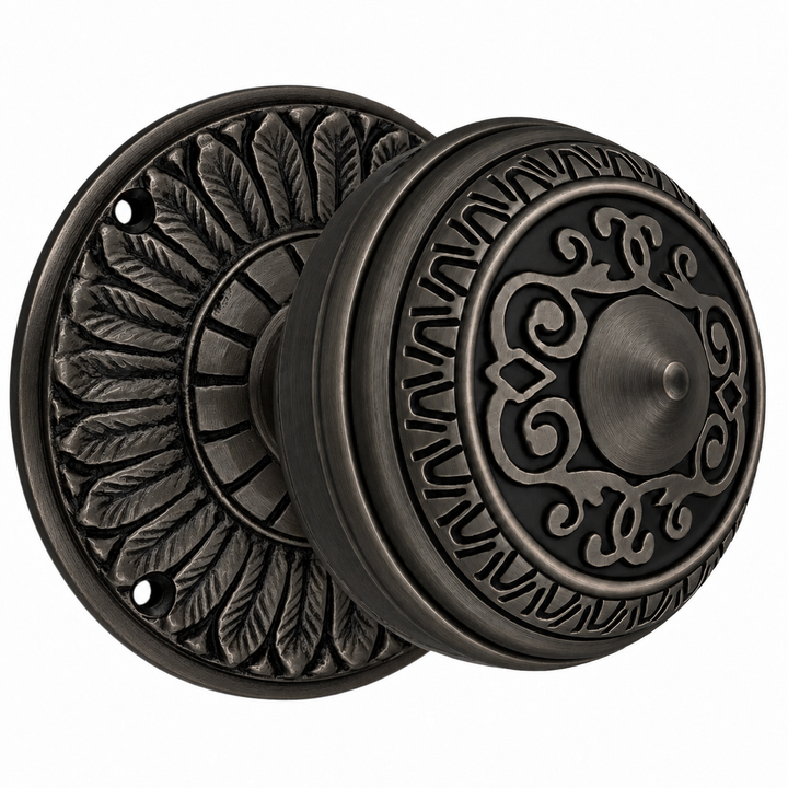 Feather Rosette Door Set with Egg & Dart Door Knobs (Several Finishes Available)