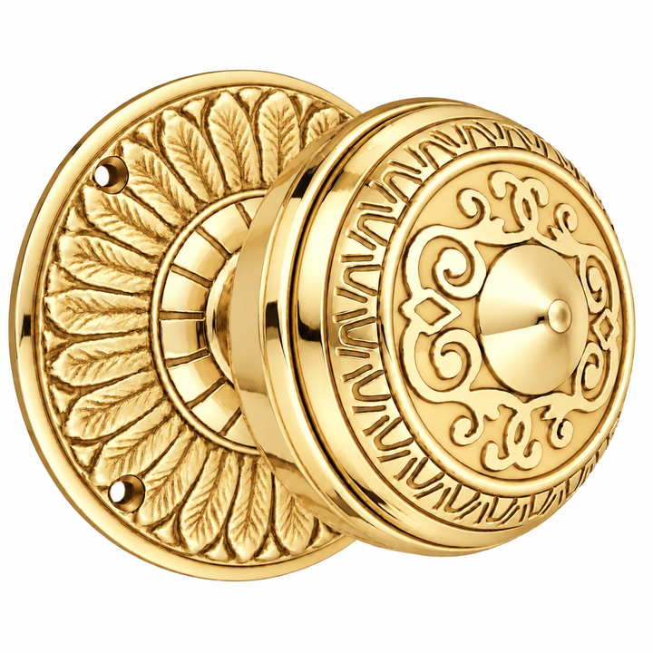 Feather Rosette Door Set with Egg & Dart Door Knobs (Several Finishes Available)
