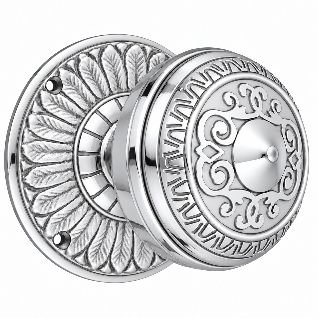 Feather Rosette Door Set with Egg & Dart Door Knobs (Several Finishes Available)