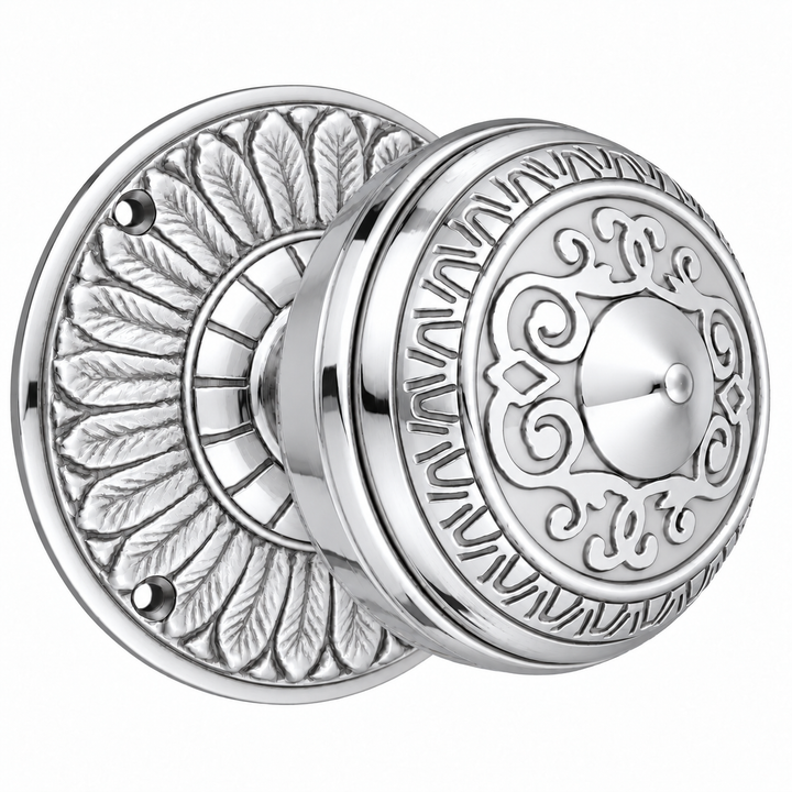 Feather Rosette Door Set with Egg & Dart Door Knobs (Several Finishes Available)