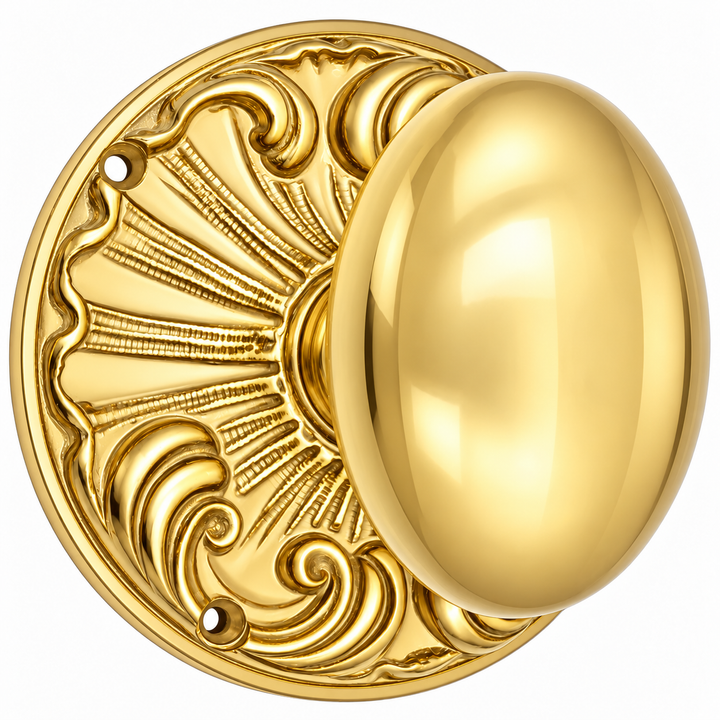 Romanesque Rosette Door Set with Egg Door Knobs (Several Finishes Available)