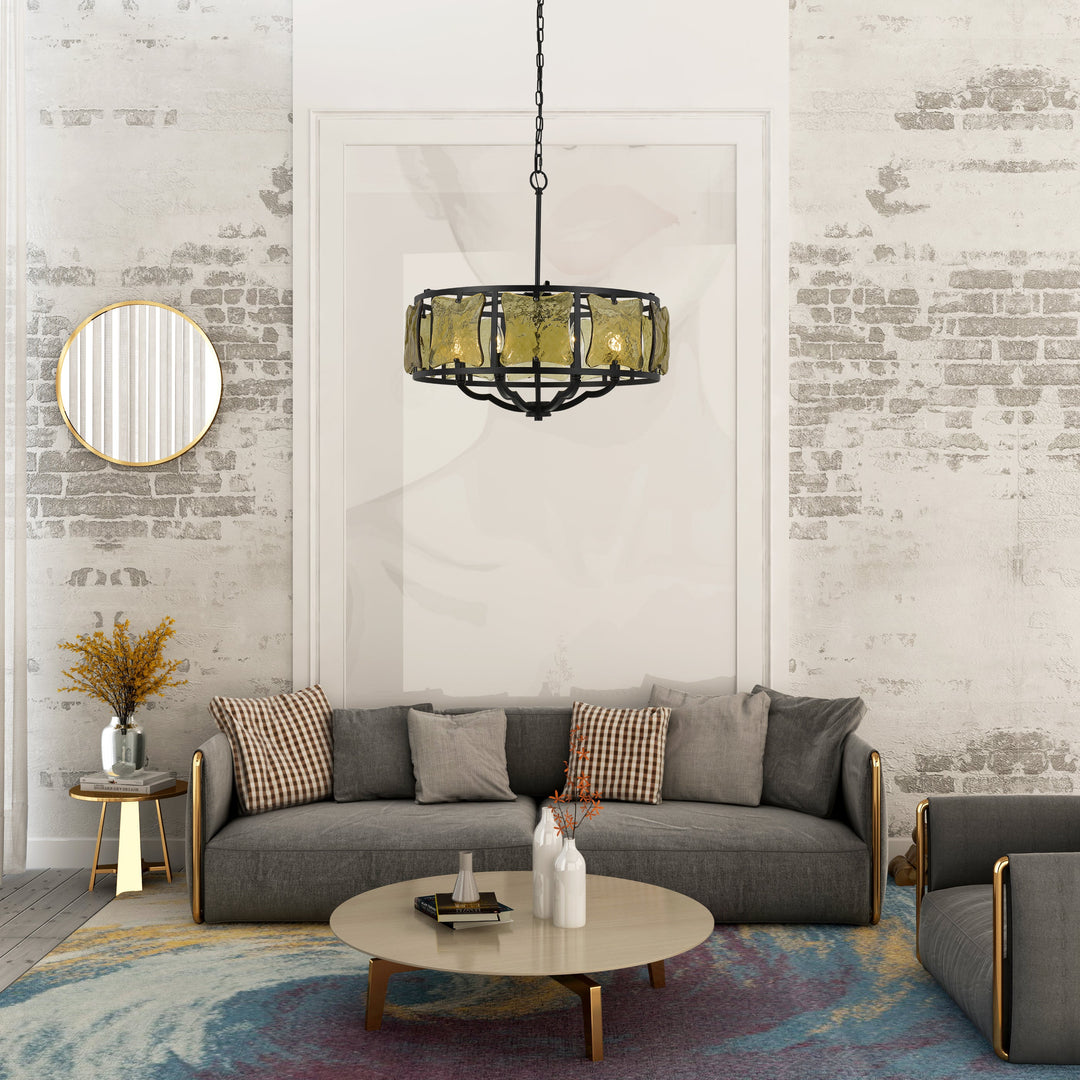 60W X 6 REVENNA FORGED IRON CHANDELIER WITH HAND CRAFTED GLASS Cal Lighting