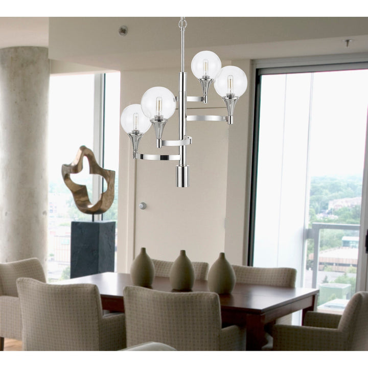 15W X 4 MILBANK METAL CHANDELIER WITH A 3K GU10 LED 6W DOWNLIGHT (ONLY DOWN LIGHT GU10 BULB INCLUDED) CLEAR ROUND GLASS SHADES Cal Lighting
