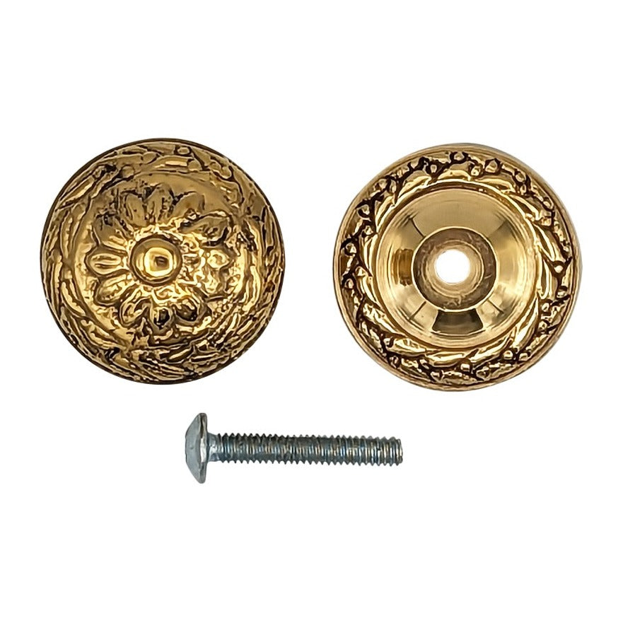COPPER MOUNTAIN HARDWARE Ornate Floral Round Solid Brass Cabinet & Furniture Knob