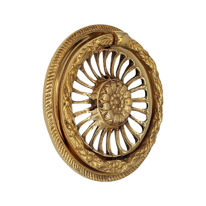 3 5/8 Inch Solid Brass Radiant Flower Drawer Ring Pull COPPER MOUNTAIN HARDWARE