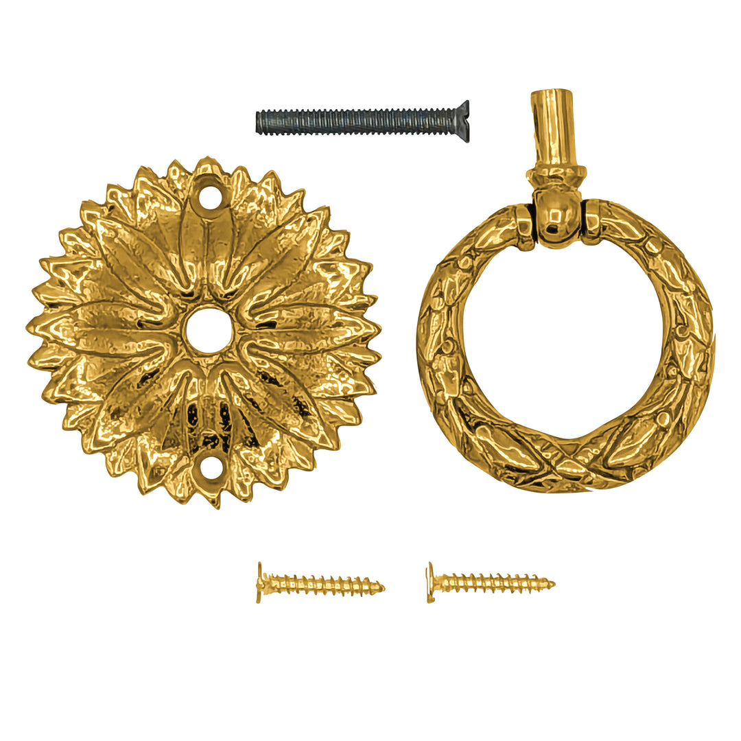 2 Inch Solid Brass Radiant Leaves Ring Pull