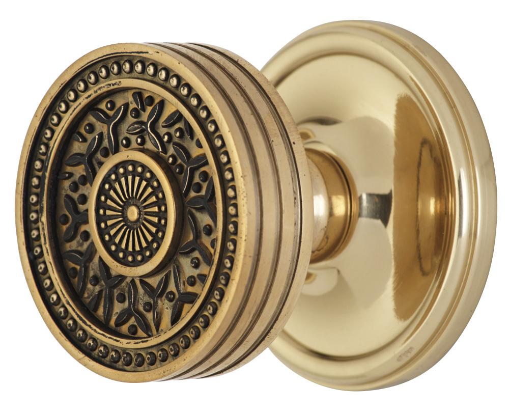 COPPER MOUNTAIN HARDWARE 2 1/4 Inch Sunburst Rice Pattern Door Knob With Victorian Rosette