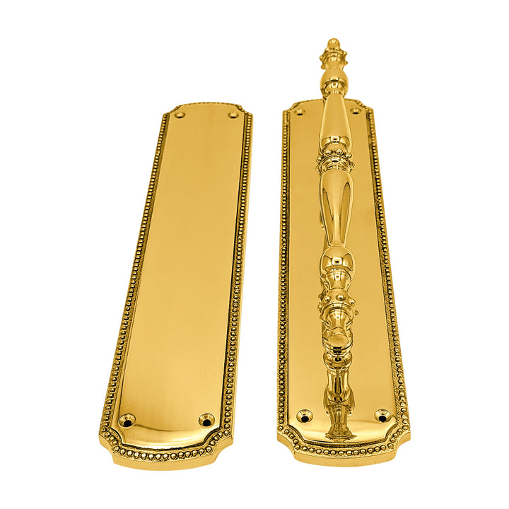 11 1/2 Inch Solid Brass Beaded Push & Pull Plate Set