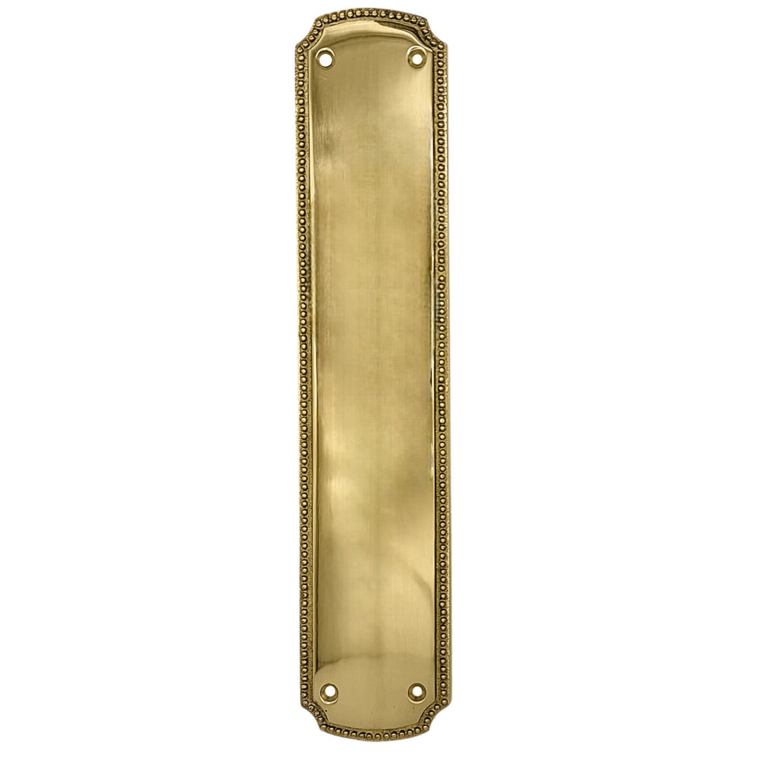 11 1/2 Inch Solid Brass Beaded Push & Plate COPPER MOUNTAIN HARDWARE