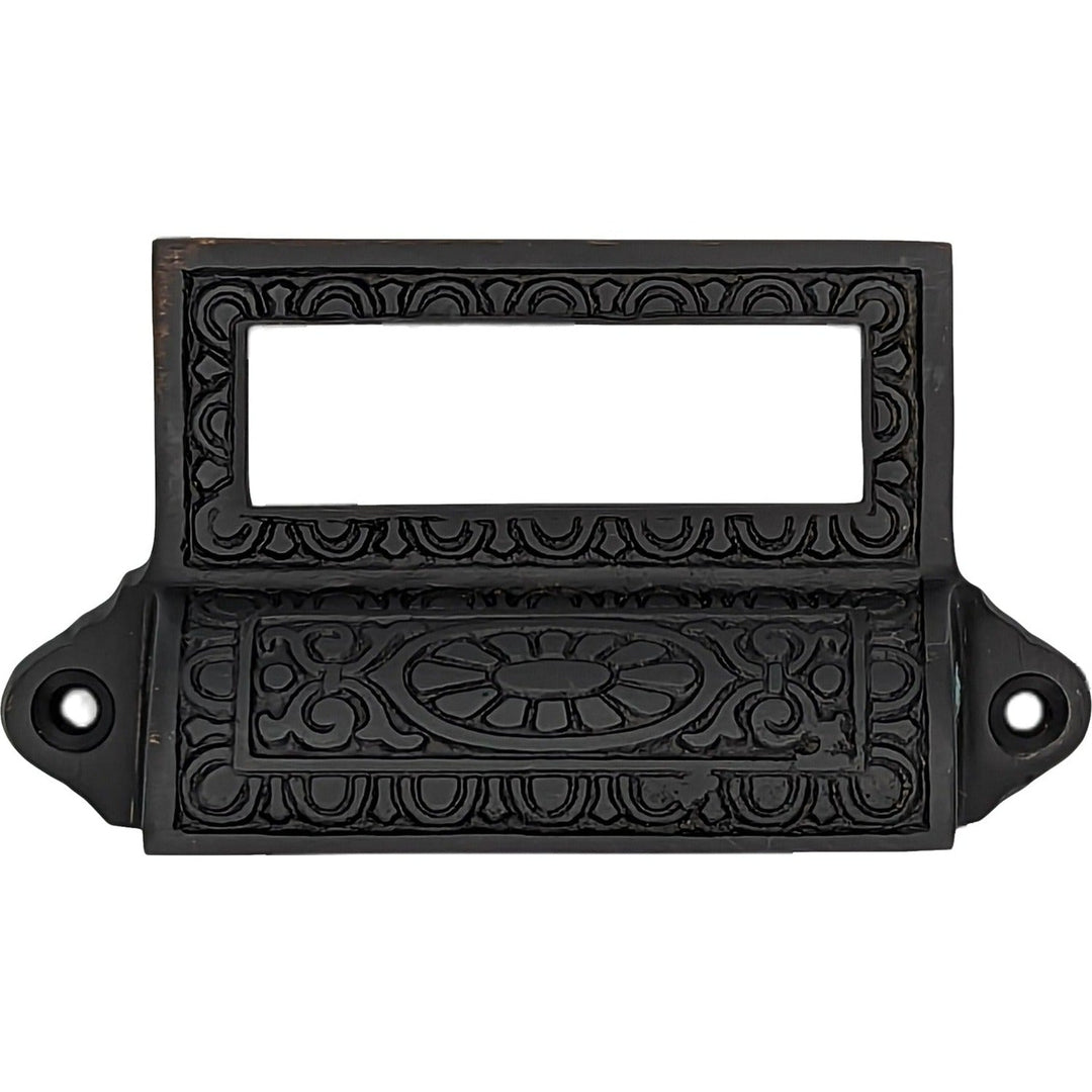 COPPER MOUNTAIN HARDWARE 4 1/8 Inch Overall Solid Brass Victorian Label Style Bin Pull