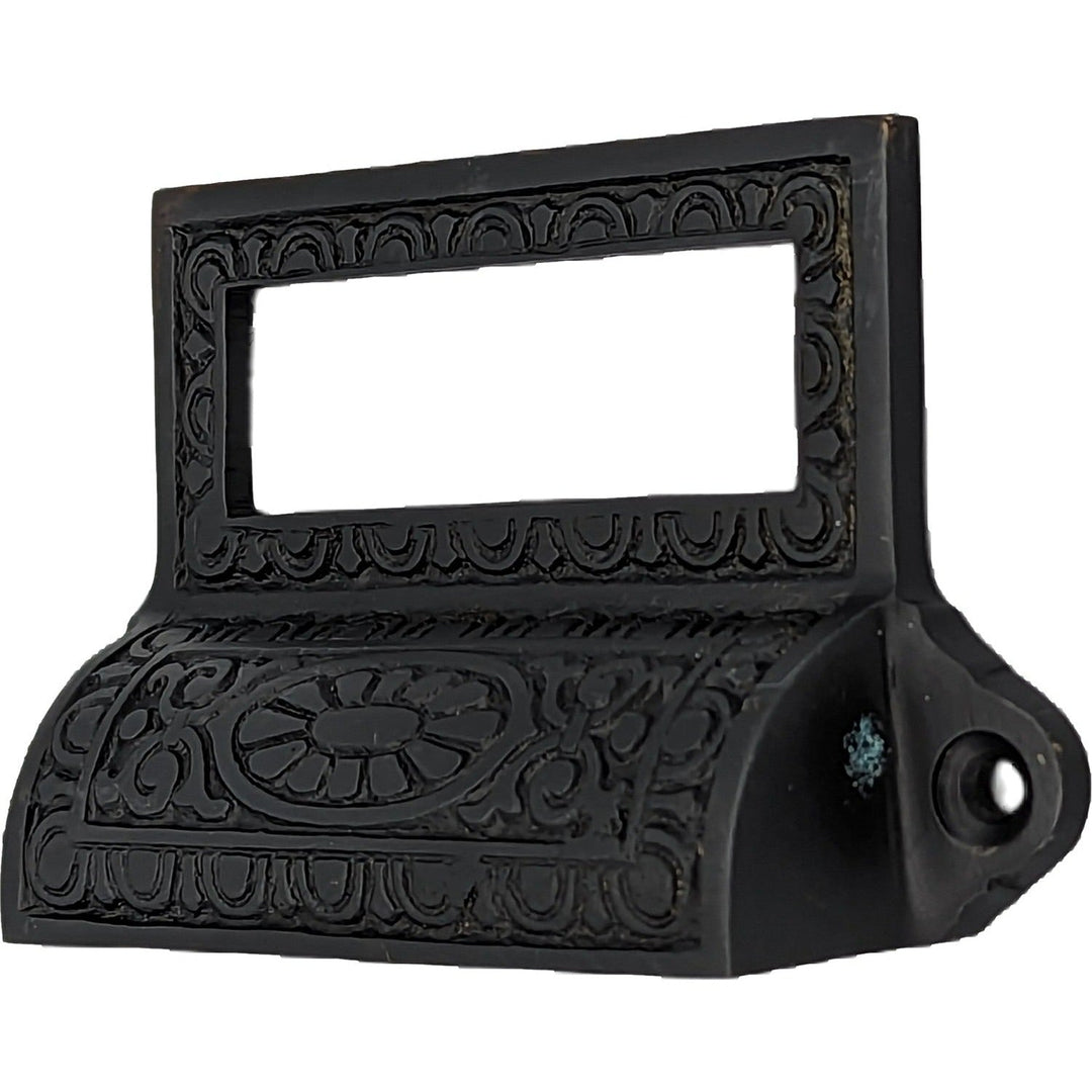 COPPER MOUNTAIN HARDWARE 4 1/8 Inch Overall Solid Brass Victorian Label Style Bin Pull