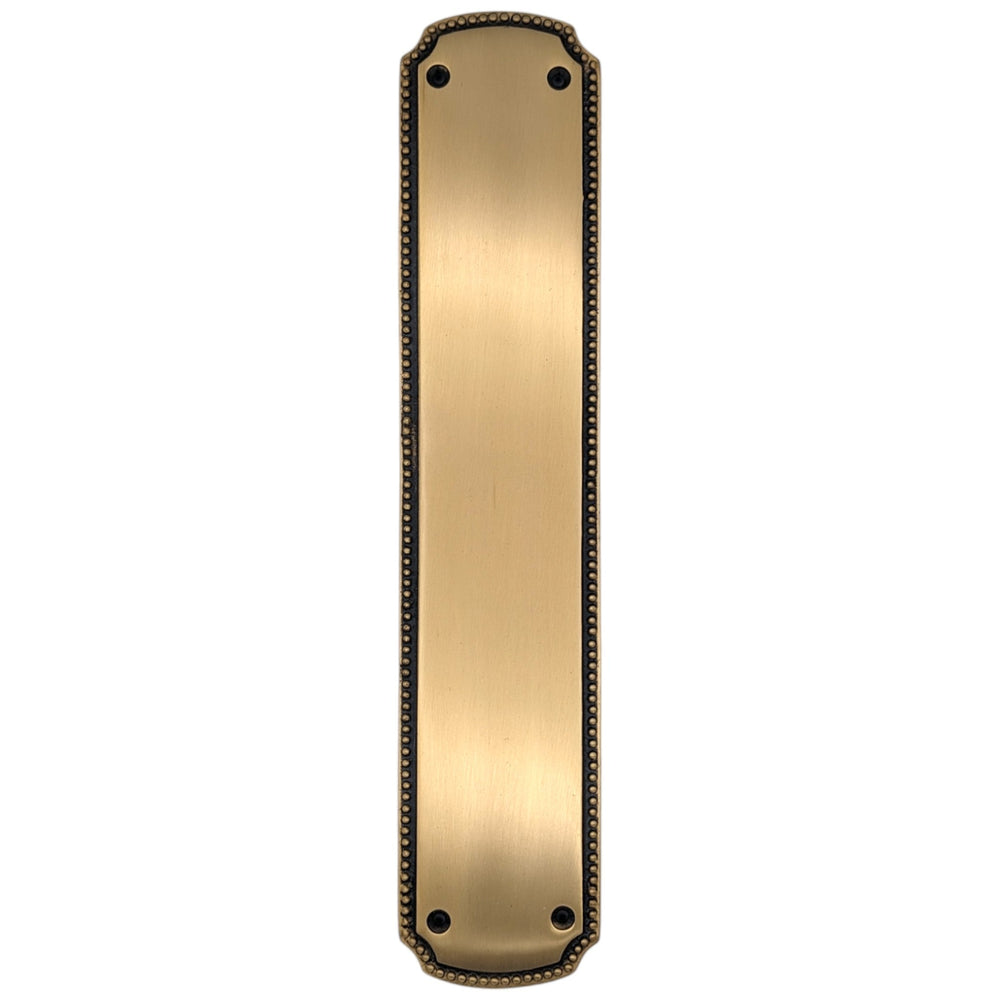 11 1/2 Inch Solid Brass Beaded Push & Plate COPPER MOUNTAIN HARDWARE