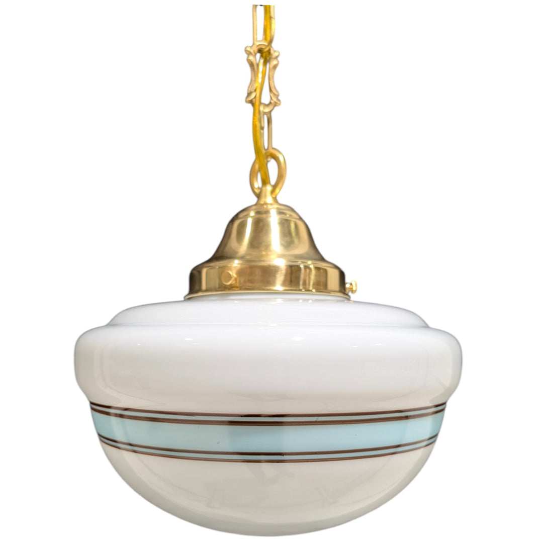 27 3/4 Inch Blue Striped Glass Chain Pendant (Polished Brass Finish)