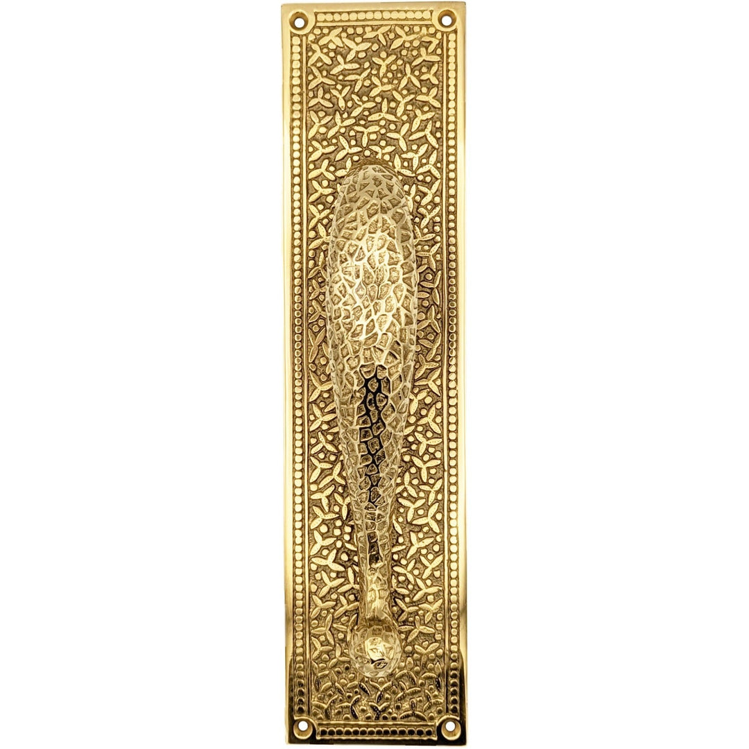 COPPER MOUNTAIN HARDWARE 12 Inch Solid Brass Rice Pattern Door Pull and Plate in Polished Brass