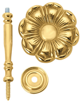 2 7/8 Inch Wide Solid Brass Curtain Tie Back - Large Flower Button