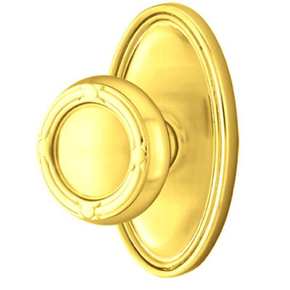 EMTEK Solid Brass Ribbon & Reed Door Knob Set With Oval Rosette