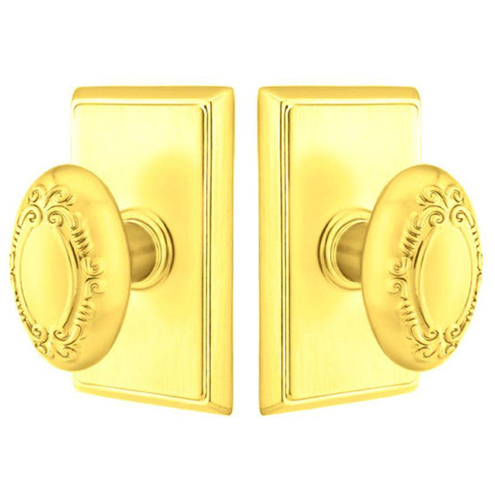 EMTEK Solid Brass Victoria Door Knob Set With Rectangular Rosette