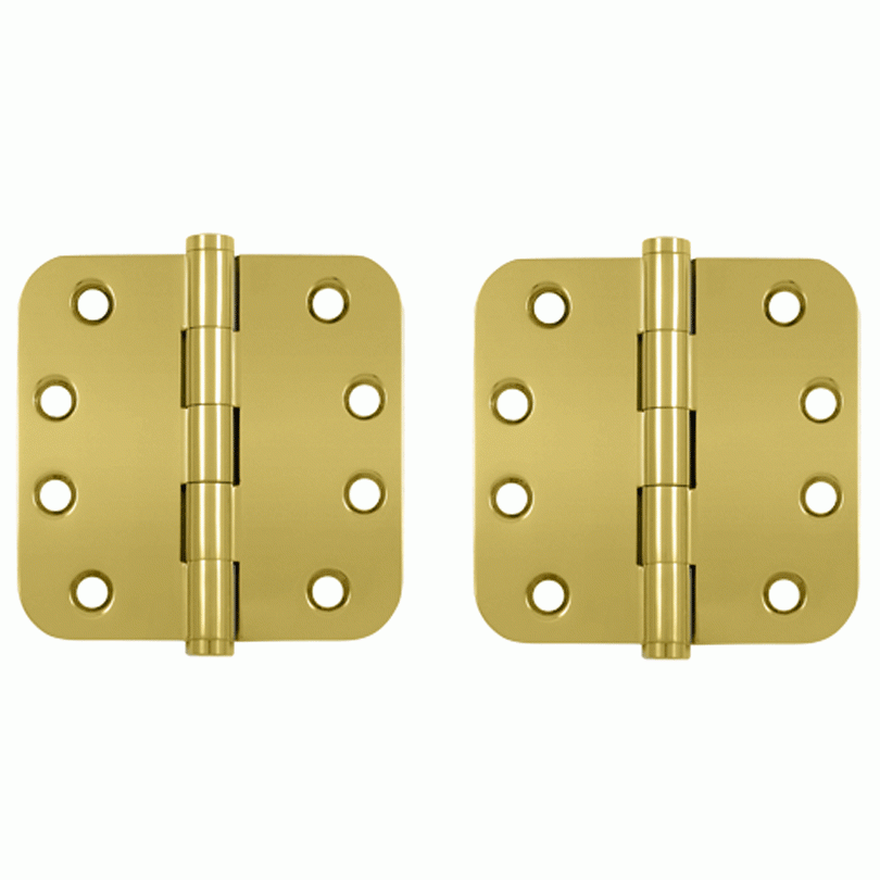 4 Inch X 4 Inch Solid Brass Hinge (5/8 Radius Corner, PVD Polished Brass Finish) DELTANA