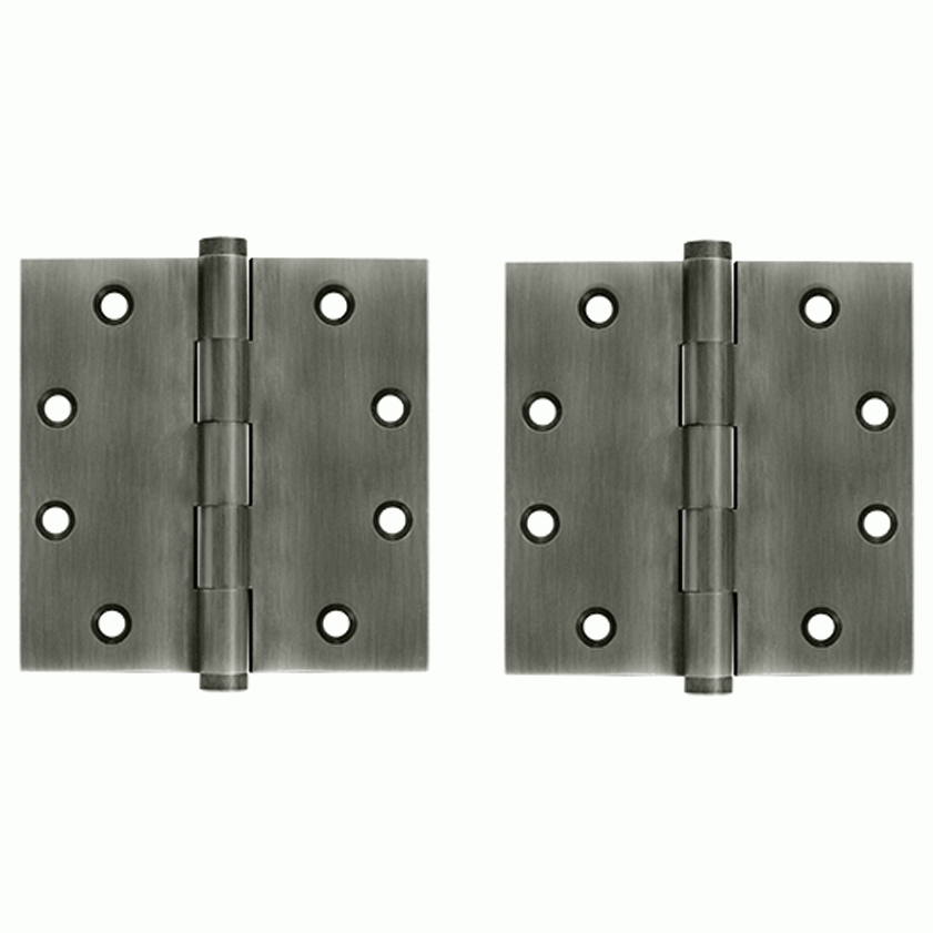 4 1/2 Inch X 4 1/2 Inch Solid Brass Square Hinge Interchangeable Finials (Antique Nickel Finish) DELTANA