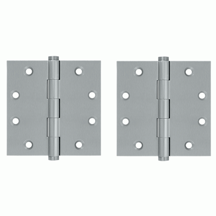 4 1/2 Inch X 4 1/2 Inch Solid Brass Square Hinge Interchangeable Finials (Brushed Chrome Finish) DELTANA