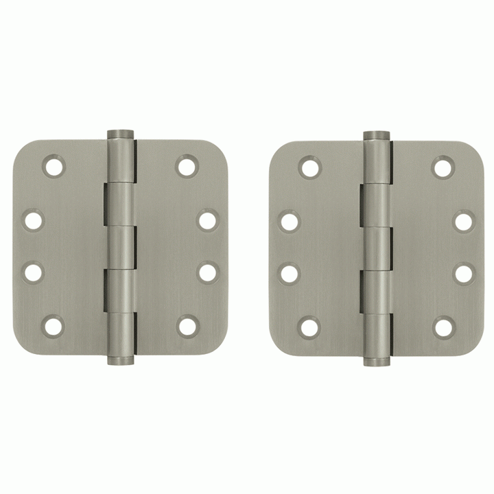 4 Inch X 4 Inch Solid Brass Hinge (5/8 Radius Corner, Brushed Nickel Finish) DELTANA