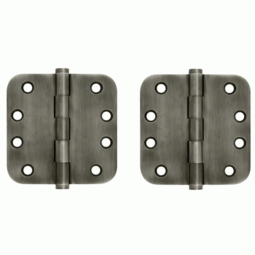 4 Inch X 4 Inch Solid Brass Hinge (5/8 Radius Corner, Antique Nickel Finish) DELTANA