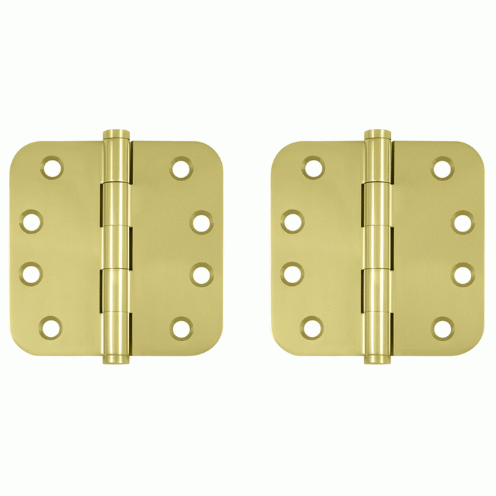 4 Inch X 4 Inch Solid Brass Hinge (5/8 Radius Corner, Polished Brass Finish) DELTANA