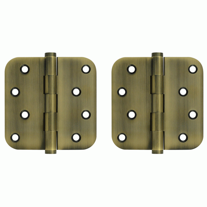 4 Inch X 4 Inch Solid Brass Zig-Zag Hinge (5/8 Radius Corner, Antique Brass Finish) DELTANA