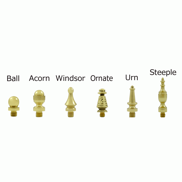 Pair 4 Inch X 4 Inch Solid Brass Hinge Interchangeable Finials (Square Corner, Brushed Brass Finish) DELTANA